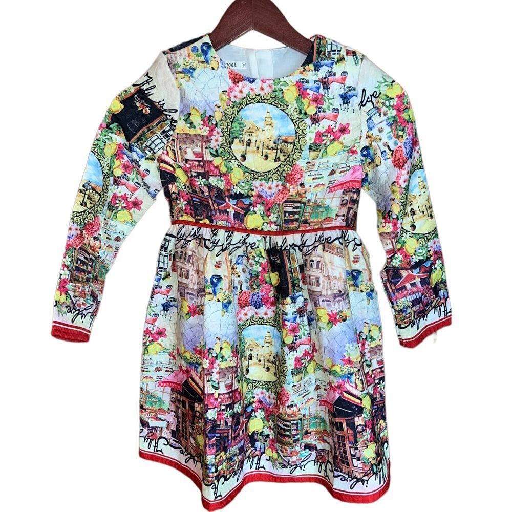 Kimocat long sleeved‎ lined girl’s dress size 6-7 US